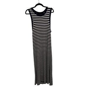 Banana Republic Navy White Striped Ribbed Knit Sleeveless Maxi Dress XL
